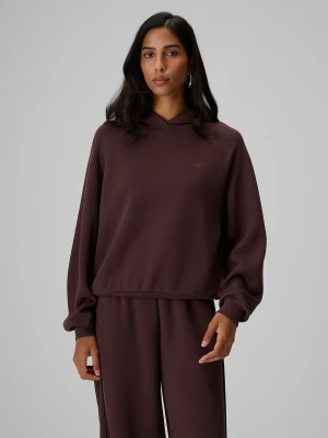 4F Bluza dresowa regular z kapturem damska - brązowa XS