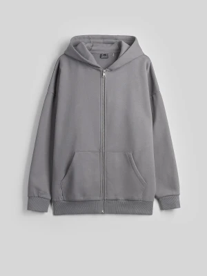 4F Bluza dresowa regular z kapturem damska - szara M