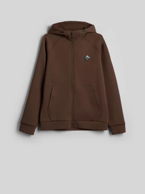 4F Bluza dresowa regular z kapturem męska - brązowa XL