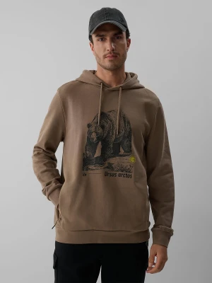 4F Bluza dresowa regular z kapturem męska - brązowa XL Beżowy