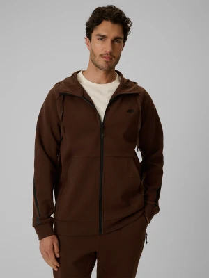 4F Bluza dresowa regular z kapturem męska - brązowa S