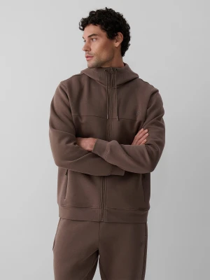 4F Bluza dresowa regular z kapturem męska - brązowa L