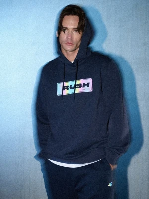 4F Bluza dresowa regular z kapturem męska - granatowa XXL