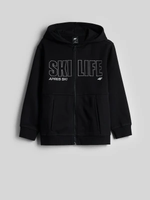 4F Bluza dresowa relaxed z kapturem chłopięca - czarna 152 (11-12 lat)