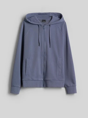 4F Bluza dresowa relaxed z kapturem damska - denim M Granatowy