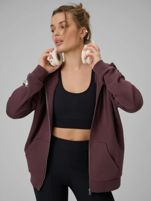4F Bluza dresowa rozpinana z kapturem damska - brązowa M