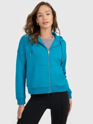 4F Bluza dresowa rozpinana z kapturem damska - turkusowa S