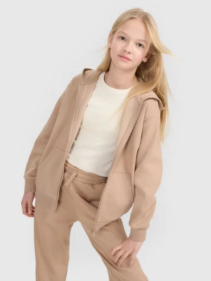 4F Bluza dresowa rozpinana z kapturem dziewczęca - beżowa 134 (8-9 lat)