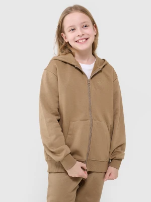 4F Bluza dresowa rozpinana z kapturem dziewczęca - beżowa 158 (12-13 lat)