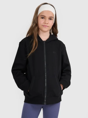 4F Bluza dresowa rozpinana z kapturem dziewczęca - czarna 134 (8-9 lat)