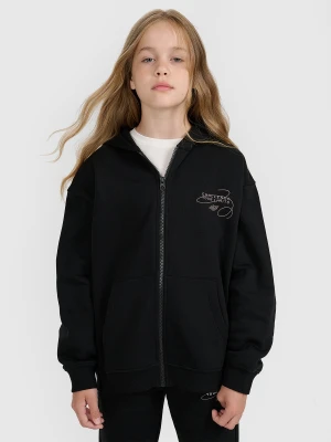 4F Bluza dresowa rozpinana z kapturem dziewczęca - czarna 146 (10-11 lat)