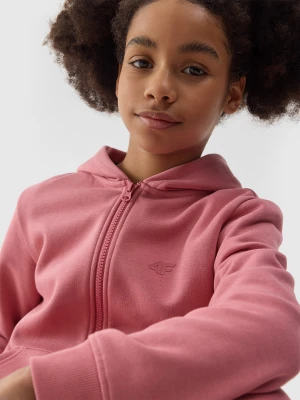 4F Bluza dresowa rozpinana z kapturem dziewczęca - pudrowy róż 158 (12-13 lat)