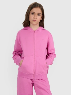 4F Bluza dresowa rozpinana z kapturem dziewczęca - różowa 146 (10-11 lat)