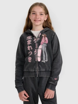 4F Bluza dresowa rozpinana z kapturem dziewczęca - szara 146 (10-11 lat)