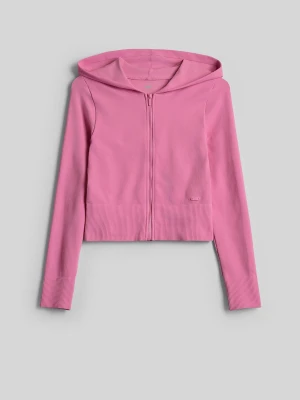 4F Bluza dresowa slim z kapturem damska - różowa XL / XXL