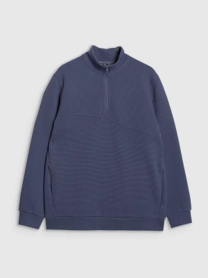 4F Bluza dresowa z dzianiny waflowej męska - granatowa S