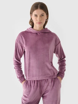 4F Bluza dresowa z weluru nierozpinana z kapturem damska - różowa S