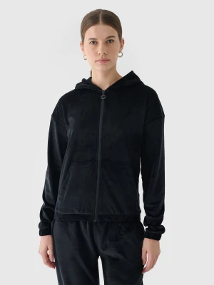 4F Bluza dresowa z weluru rozpinana z kapturem damska - czarna S