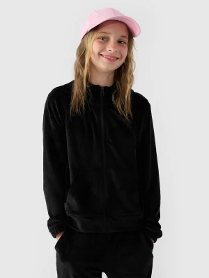 4F Bluza dresowa z weluru rozpinana z kapturem dziewczęca - czarna 128 (7-8 lat)
