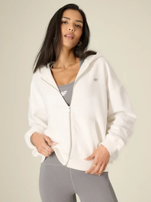 4F Bluza loose z kapturem damska - biała S