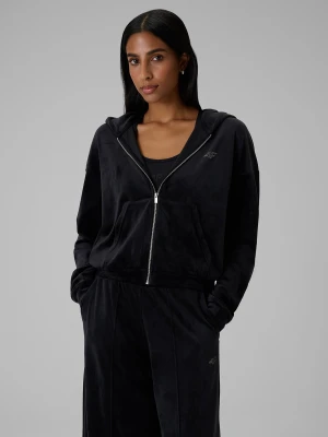 4F Bluza welurowa regular z kapturem damska - czarna L