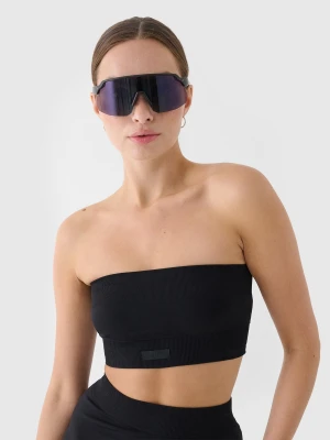 4F Crop top bandeau slim szybkoschnący damski - czarny XS/S