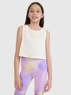 4F Crop top oversize z nadrukiem dziewczęcy - biały 128 (7-8 lat)