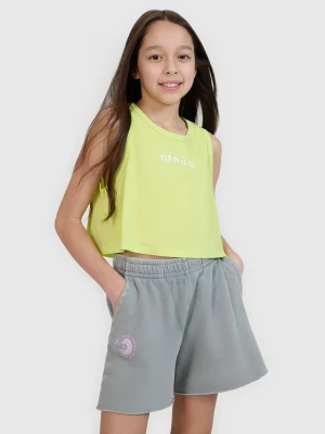 4F Crop top oversize z nadrukiem dziewczęcy - zielony 158 (12-13 lat)