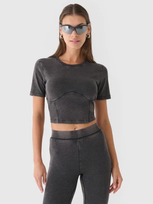 4F Crop top slim gładki damski - czarny M