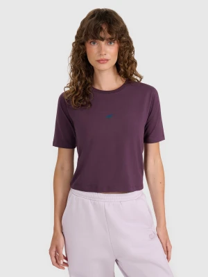4F Crop-top slim gładki damski - fioletowy L