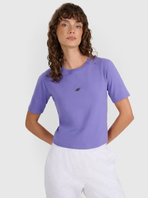 4F Crop-top slim gładki damski - fioletowy XS