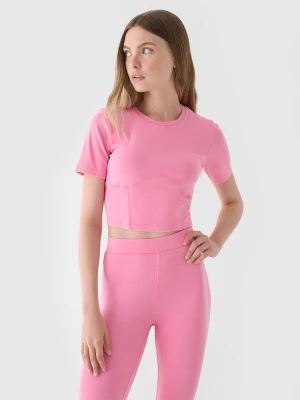 4F Crop top slim gładki damski - różowy XS