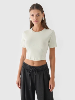 4F Crop top slim gładki damski - zielony M