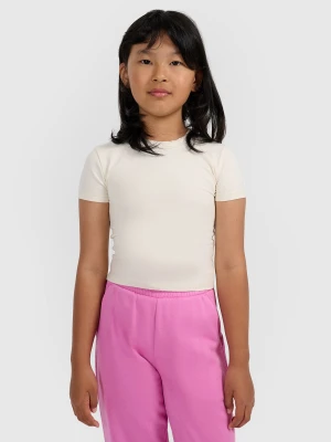 4F Crop top slim gładki dziewczęcy - biała 128 (7-8 lat)