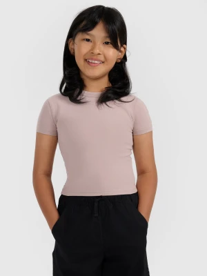 4F Crop top slim gładki dziewczęcy - brązowy 158 (12-13 lat)