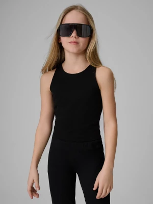 4F Crop top slim gładki dziewczęcy - czarny 122 (6-7 lat)
