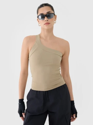 4F Crop-top slim z asymetrycznym ramiączkiem damski - beżowy S