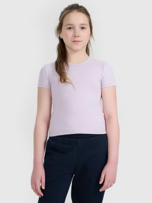 4F Crop top slim z nadrukiem dziewczęcy - fioletowy 164 (13-14 lat)
