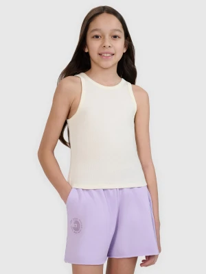 4F Crop top slim z prążkowanej dzianiny dziewczęcy - biały 140 (9-10 lat)