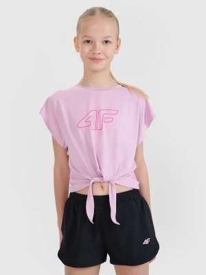 4F Crop-top sportowy regular z nadrukiem dziewczęcy - różowy 158/164 (12-14 lat)