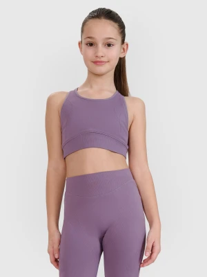 4F Crop top sportowy szybkoschnący dziewczęcy 4F JUNIOR x Anna Lewandowska - fioletowy 140/146 (9-11 lat)