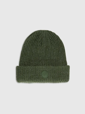 4F Czapka beanie odblaskowa chłopięca - khaki Uniwersalny