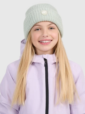 4F Czapka beanie odblaskowa dziewczęca - turkusowa Uniwersalny