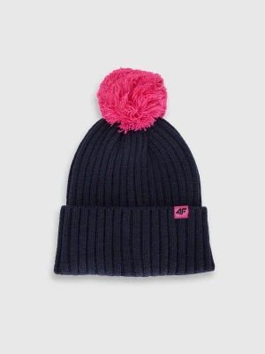 4F Czapka z pomponem dziecięca - granatowa Uniwersalny