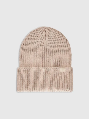 4F Czapka zimowa z dodatkiem wełny damska - beżowa Uniwersalny