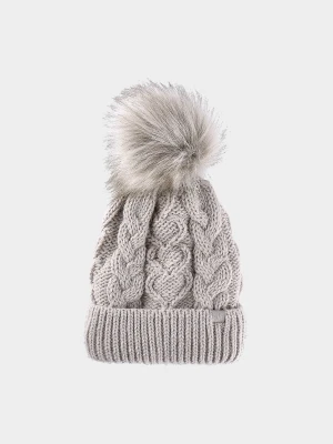 4F Czapka zimowa dziewczęca - beżowa Uniwersalny