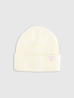 4F Czapka zimowa dziewczęca - biała Uniwersalny