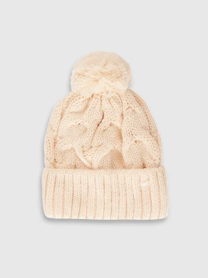 4F Czapka zimowa z dodatkiem wełny damska - beżowa M