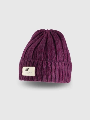 4F Czapka zimowa z dodatkiem wełny damska - fioletowa Uniwersalny