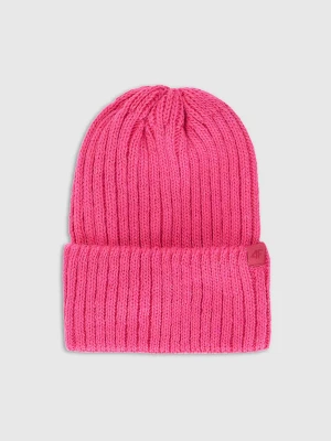 4F Czapka zimowa z dodatkiem wełny damska - różowa Uniwersalny